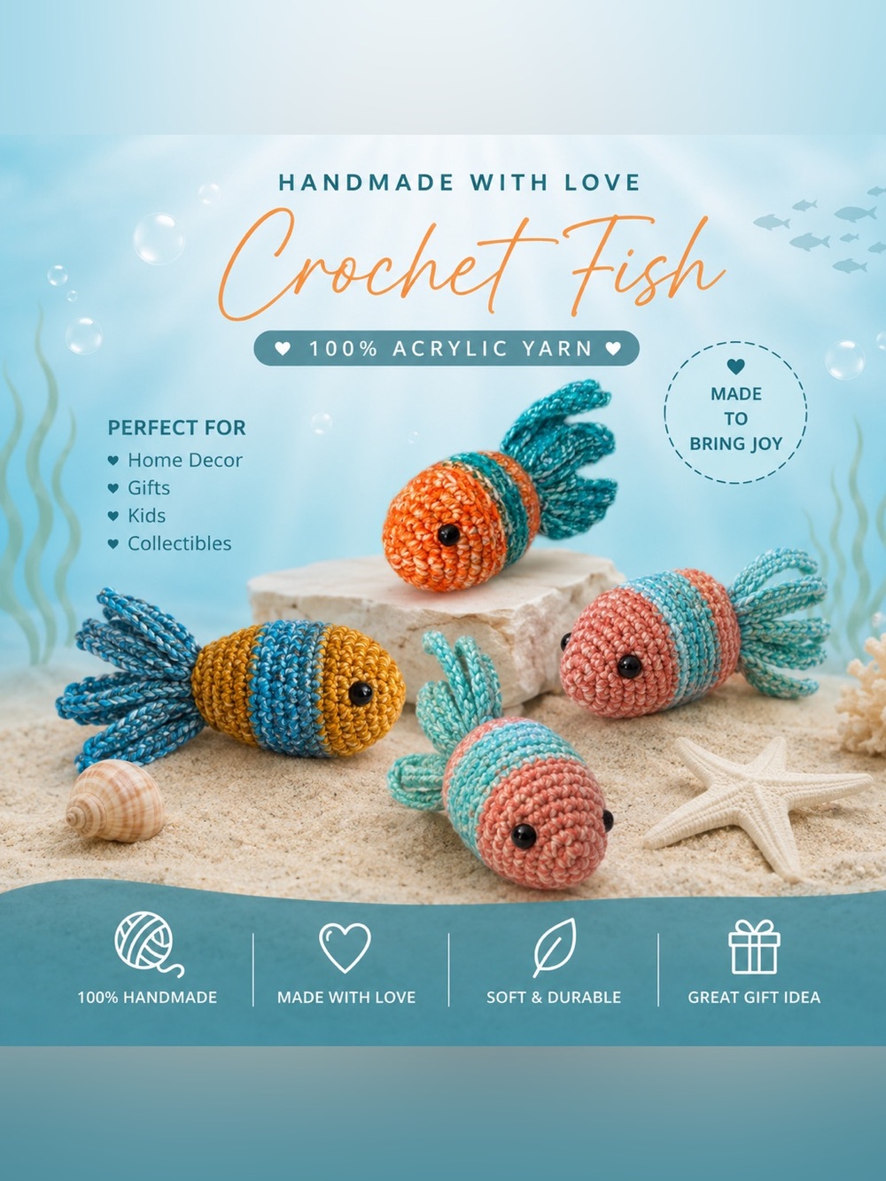 2 random colored Handmade Crochet Fish